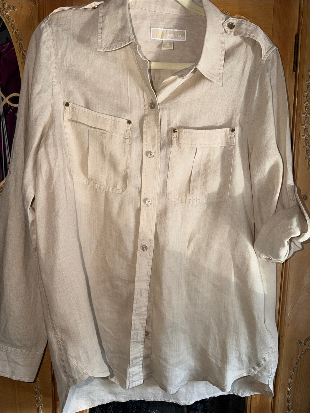 MICHAEL Michael Kors Cream Long-Sleeve Button Shirt 100% linen